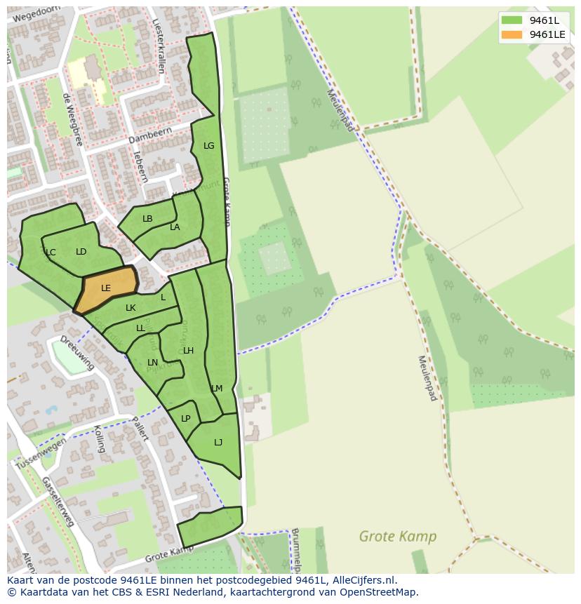 Afbeelding van het postcodegebied 9461 LE op de kaart.