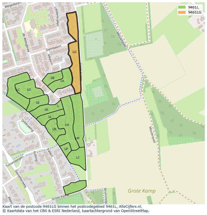 Afbeelding van het postcodegebied 9461 LG op de kaart.