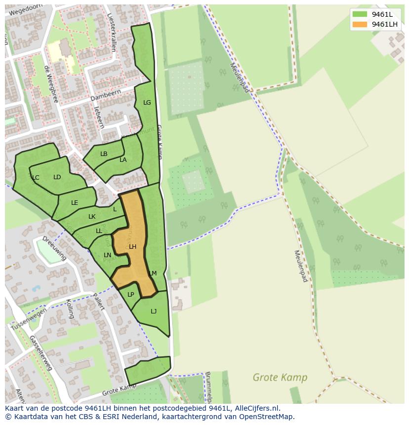 Afbeelding van het postcodegebied 9461 LH op de kaart.