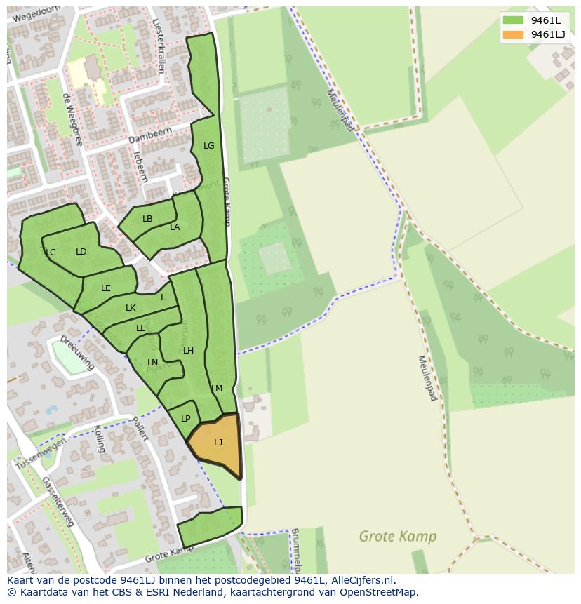 Afbeelding van het postcodegebied 9461 LJ op de kaart.