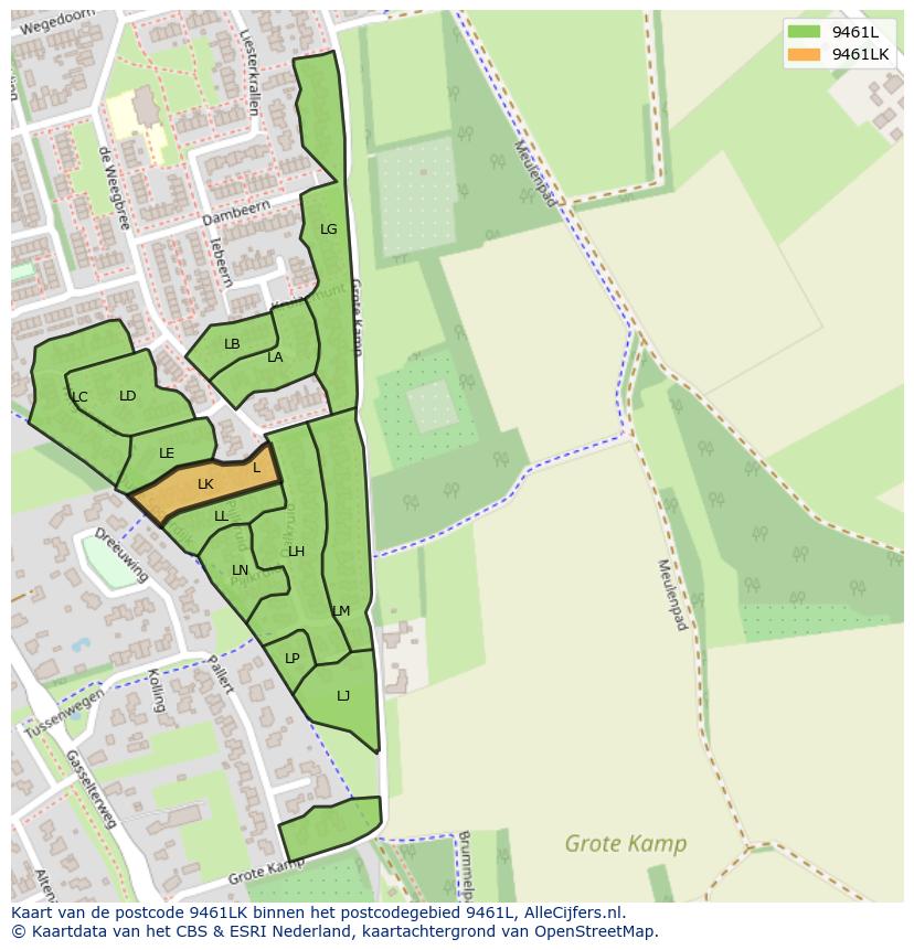 Afbeelding van het postcodegebied 9461 LK op de kaart.