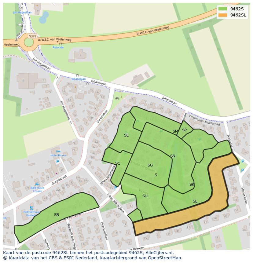 Afbeelding van het postcodegebied 9462 SL op de kaart.