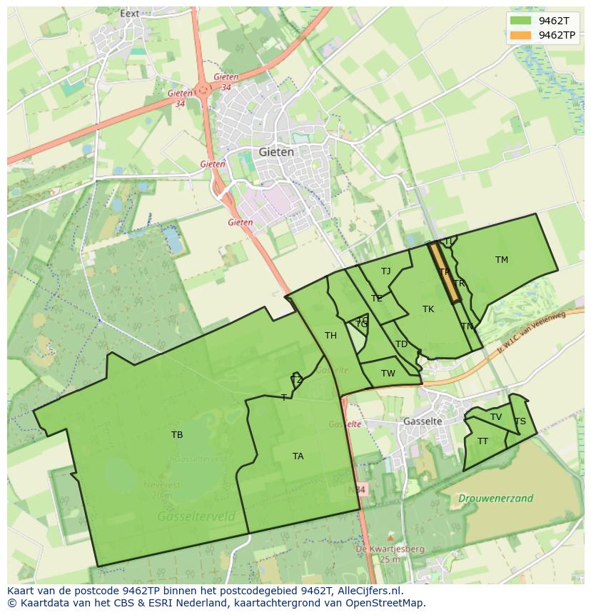 Afbeelding van het postcodegebied 9462 TP op de kaart.