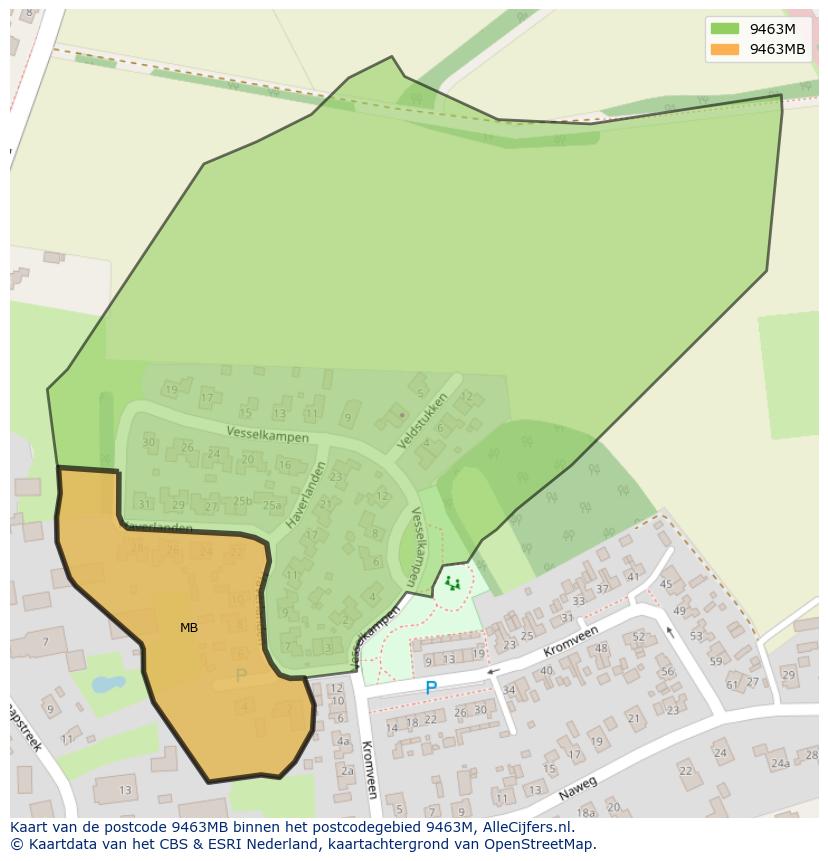 Afbeelding van het postcodegebied 9463 MB op de kaart.