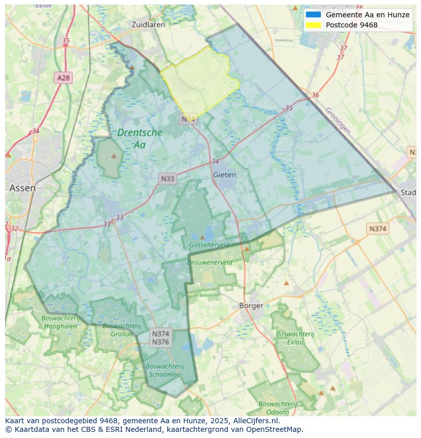 Afbeelding van het postcodegebied 9468 op de kaart.