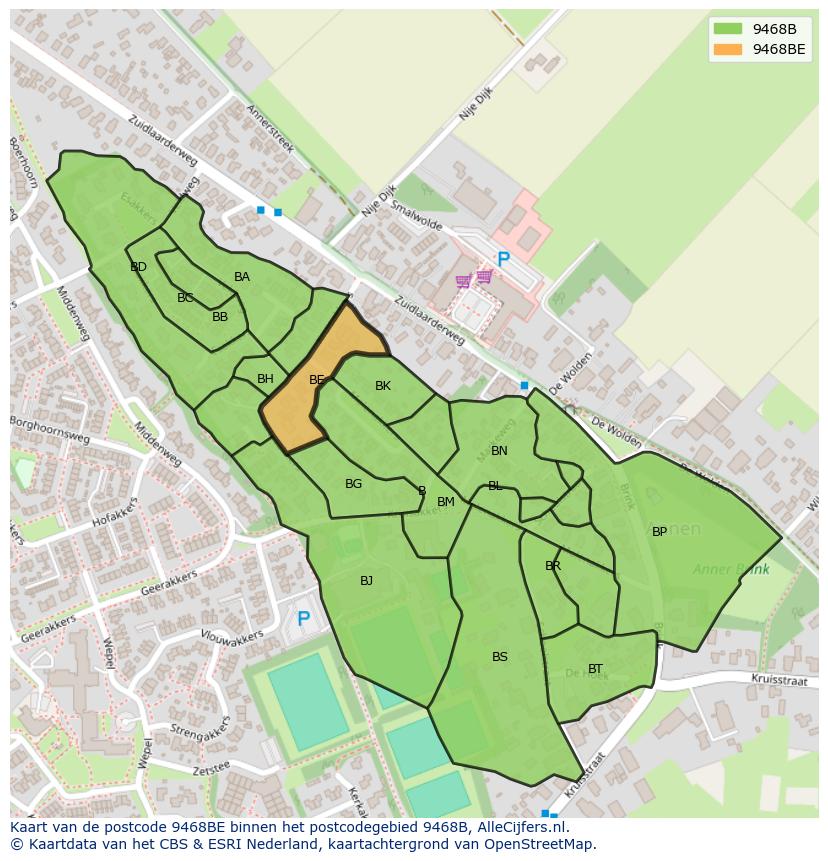 Afbeelding van het postcodegebied 9468 BE op de kaart.
