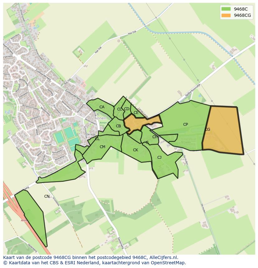 Afbeelding van het postcodegebied 9468 CG op de kaart.
