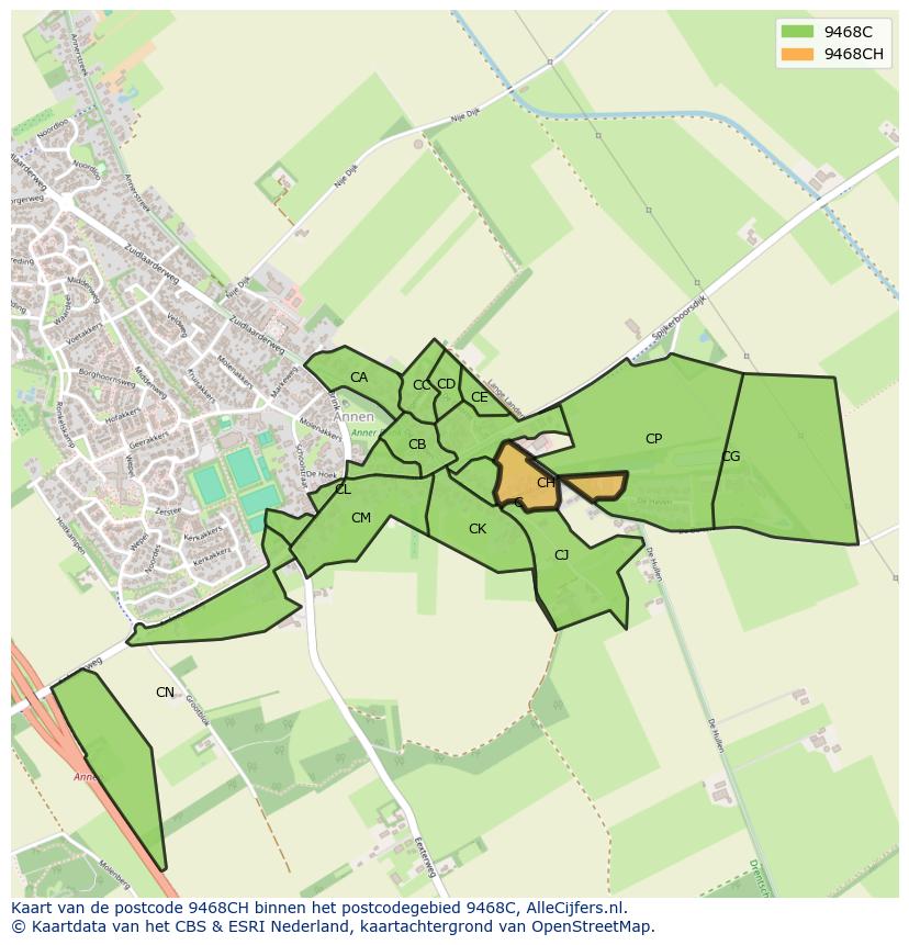 Afbeelding van het postcodegebied 9468 CH op de kaart.
