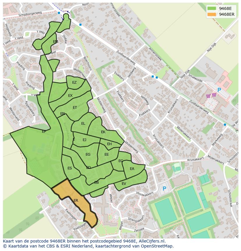 Afbeelding van het postcodegebied 9468 ER op de kaart.