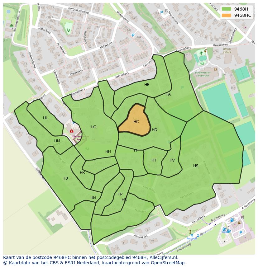 Afbeelding van het postcodegebied 9468 HC op de kaart.