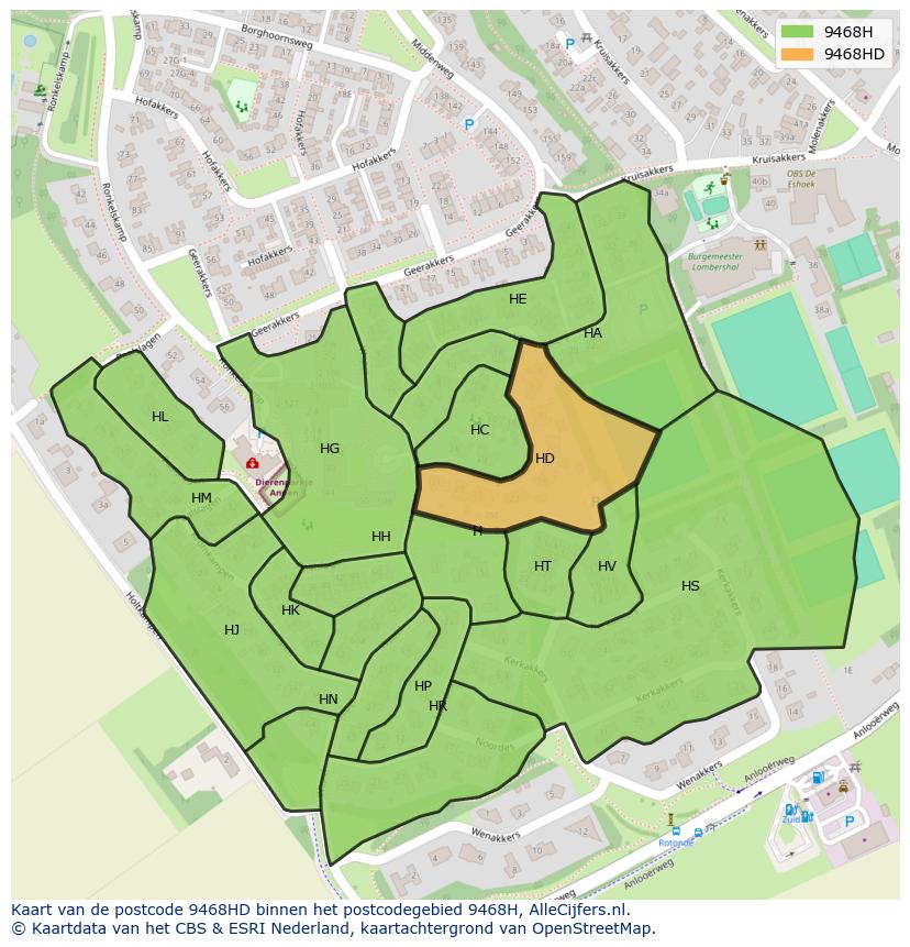 Afbeelding van het postcodegebied 9468 HD op de kaart.
