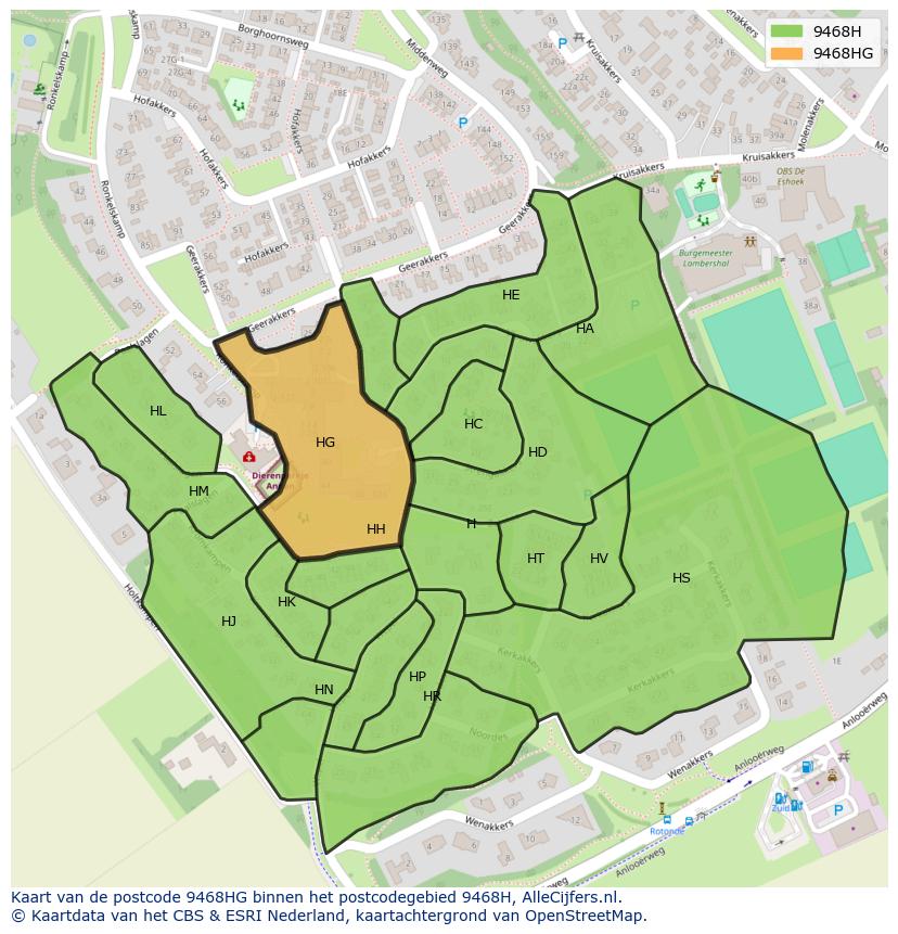 Afbeelding van het postcodegebied 9468 HG op de kaart.