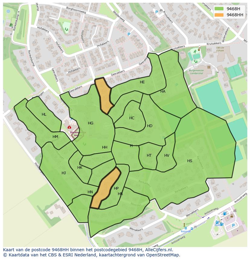 Afbeelding van het postcodegebied 9468 HH op de kaart.