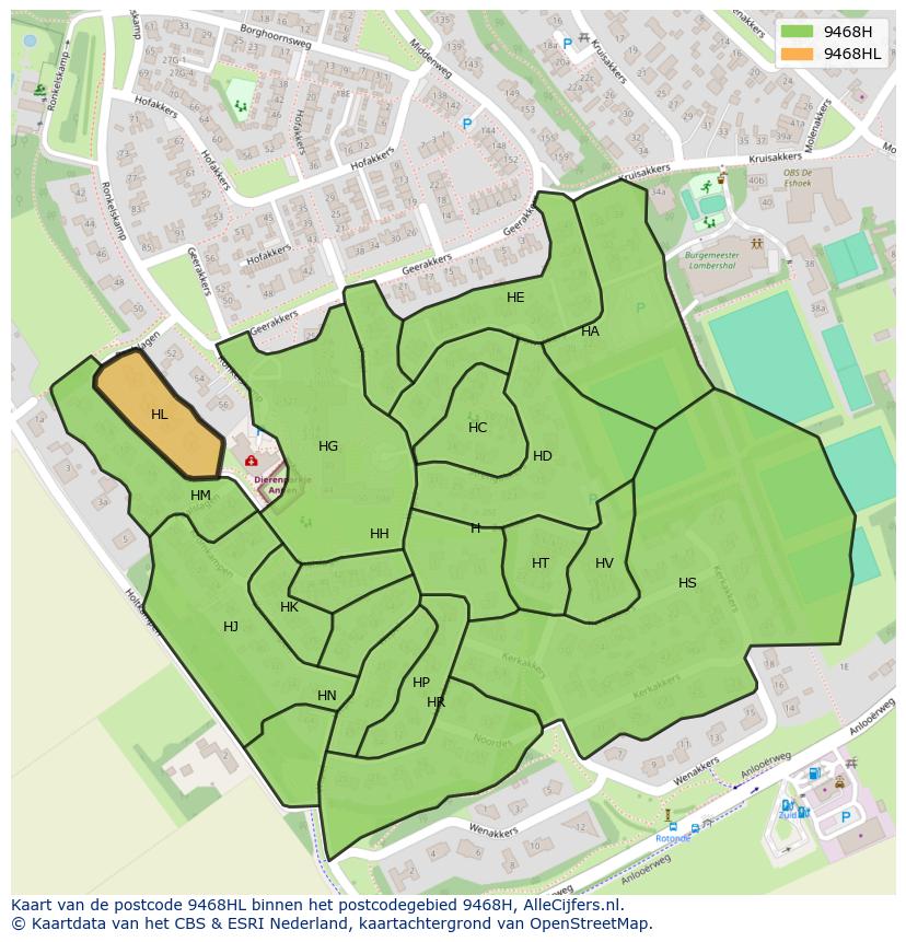 Afbeelding van het postcodegebied 9468 HL op de kaart.