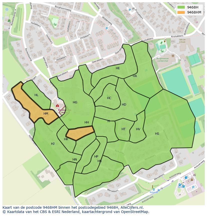Afbeelding van het postcodegebied 9468 HM op de kaart.
