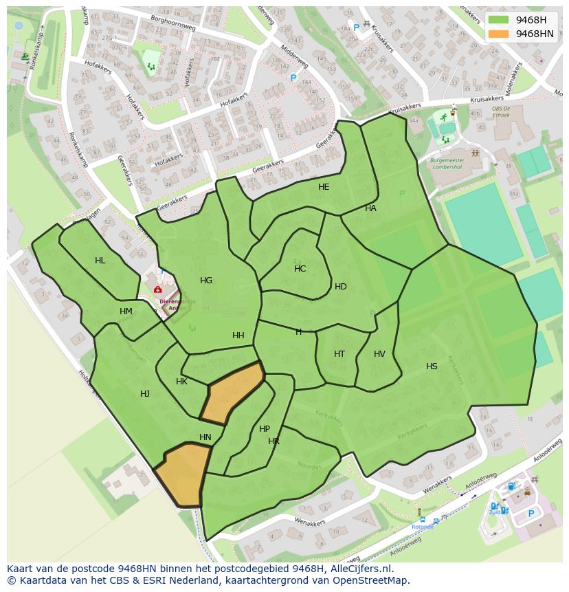 Afbeelding van het postcodegebied 9468 HN op de kaart.