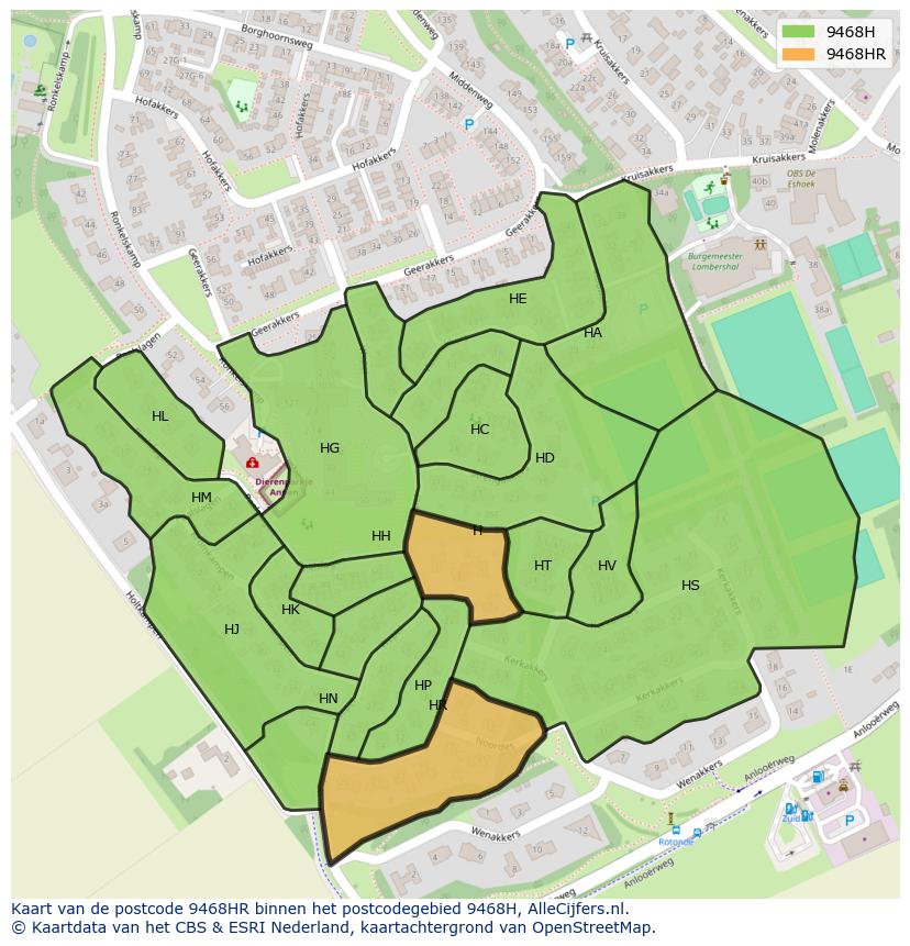 Afbeelding van het postcodegebied 9468 HR op de kaart.
