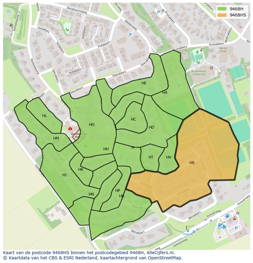 Afbeelding van het postcodegebied 9468 HS op de kaart.