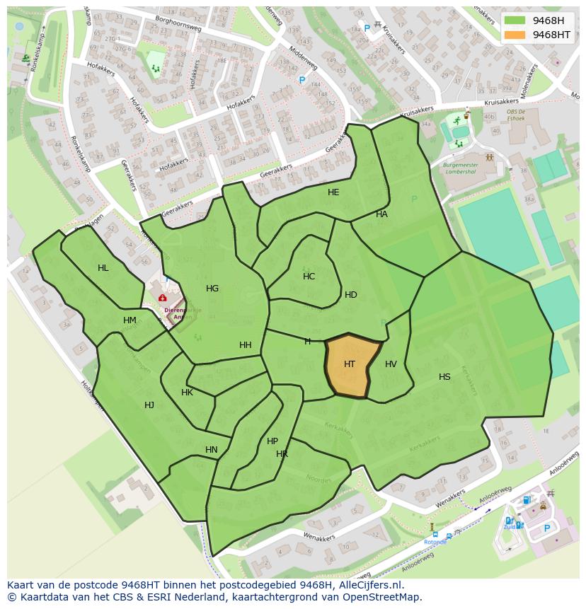 Afbeelding van het postcodegebied 9468 HT op de kaart.