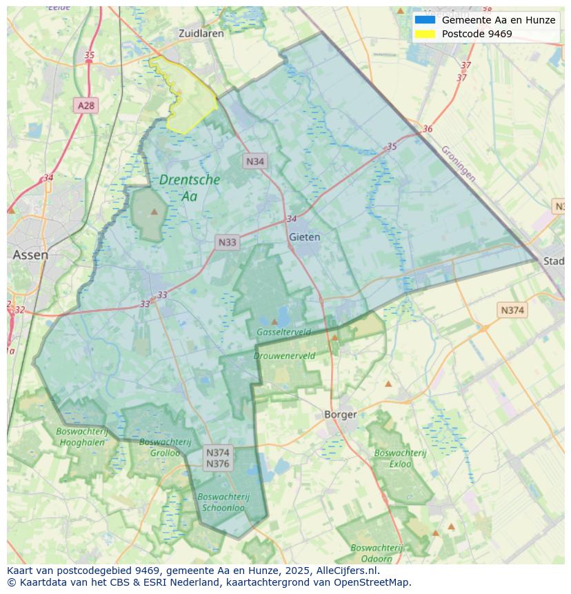 Afbeelding van het postcodegebied 9469 op de kaart.
