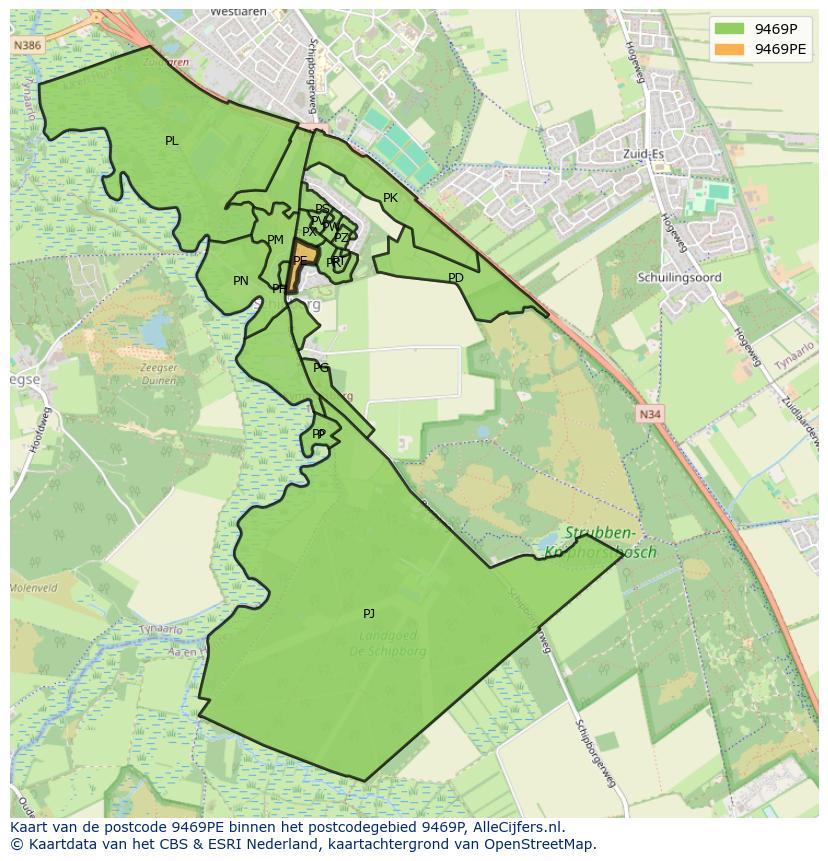 Afbeelding van het postcodegebied 9469 PE op de kaart.