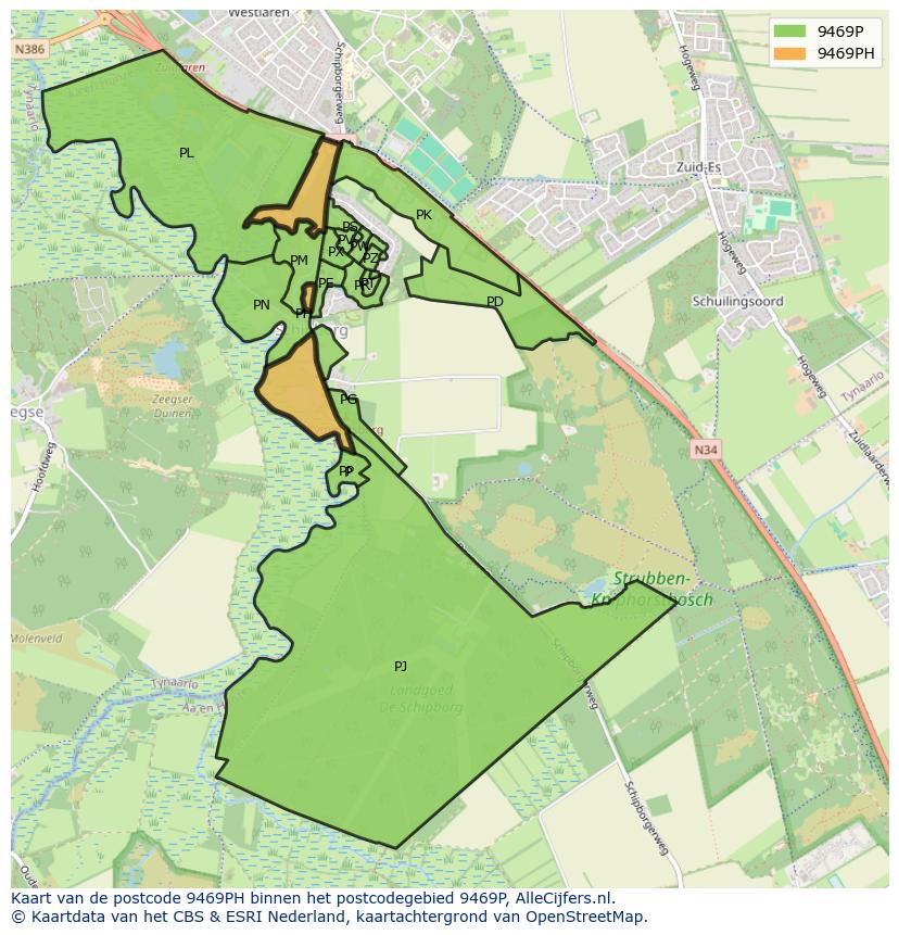 Afbeelding van het postcodegebied 9469 PH op de kaart.