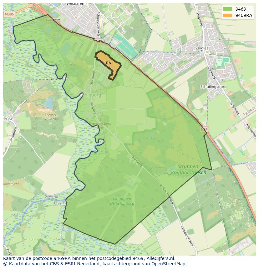 Afbeelding van het postcodegebied 9469 RA op de kaart.
