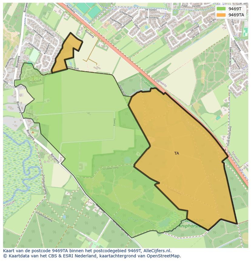 Afbeelding van het postcodegebied 9469 TA op de kaart.