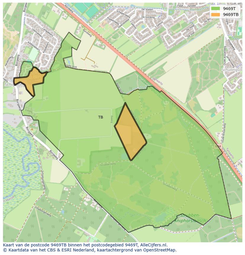Afbeelding van het postcodegebied 9469 TB op de kaart.