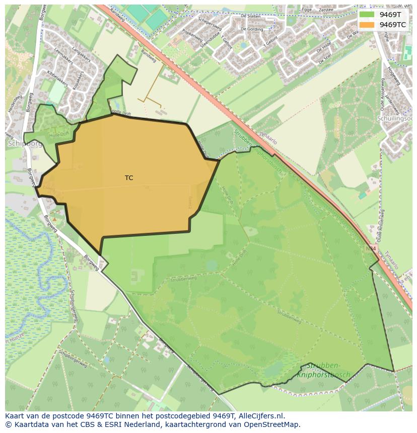 Afbeelding van het postcodegebied 9469 TC op de kaart.