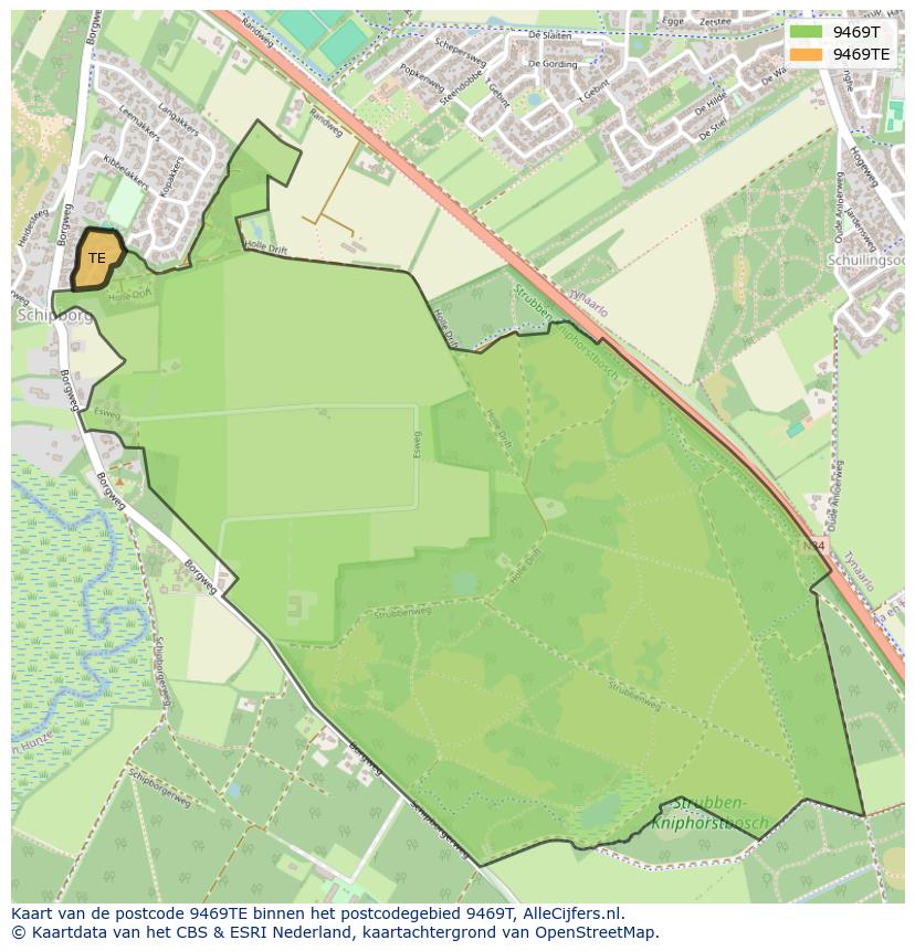 Afbeelding van het postcodegebied 9469 TE op de kaart.