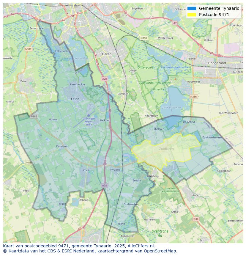Afbeelding van het postcodegebied 9471 op de kaart.