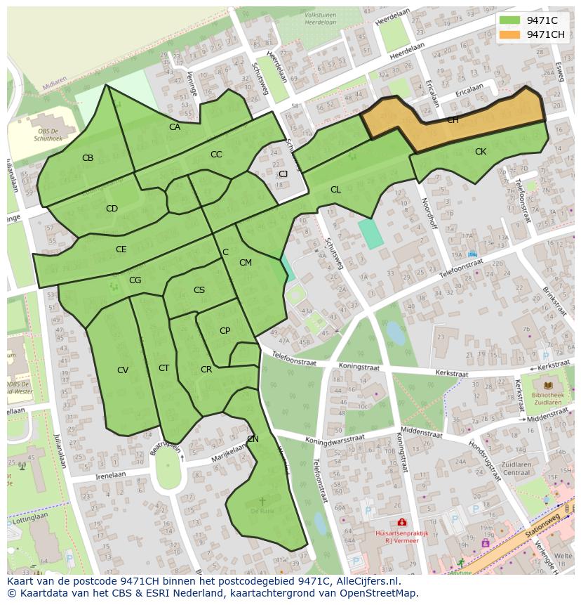 Afbeelding van het postcodegebied 9471 CH op de kaart.