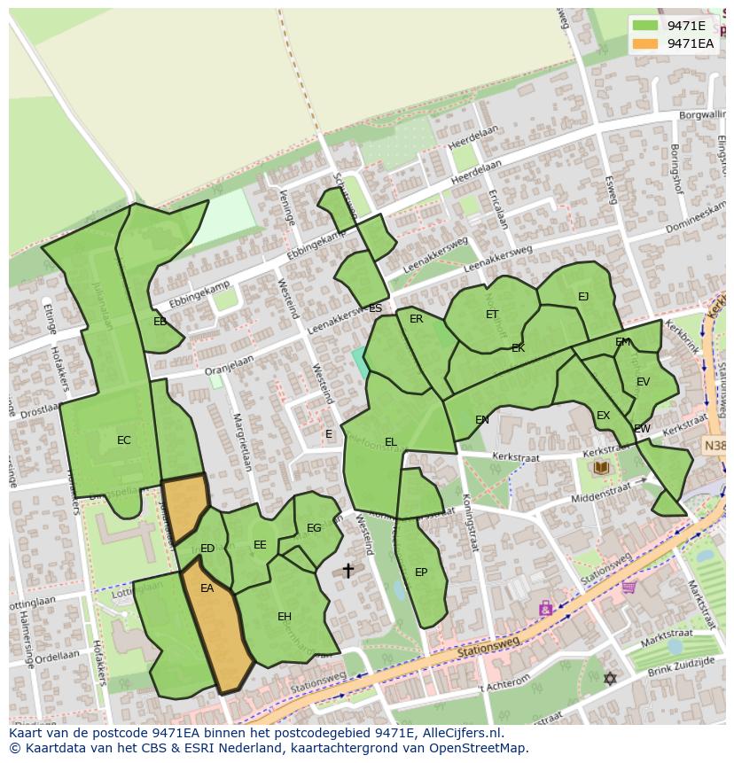 Afbeelding van het postcodegebied 9471 EA op de kaart.