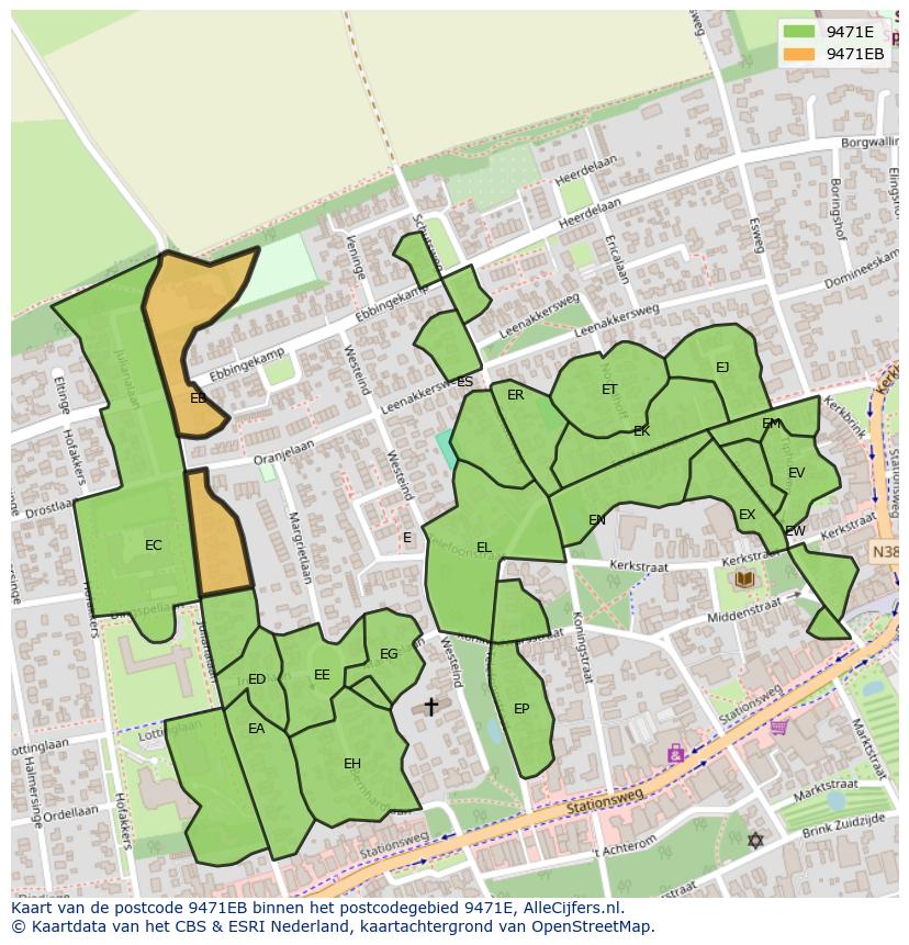 Afbeelding van het postcodegebied 9471 EB op de kaart.