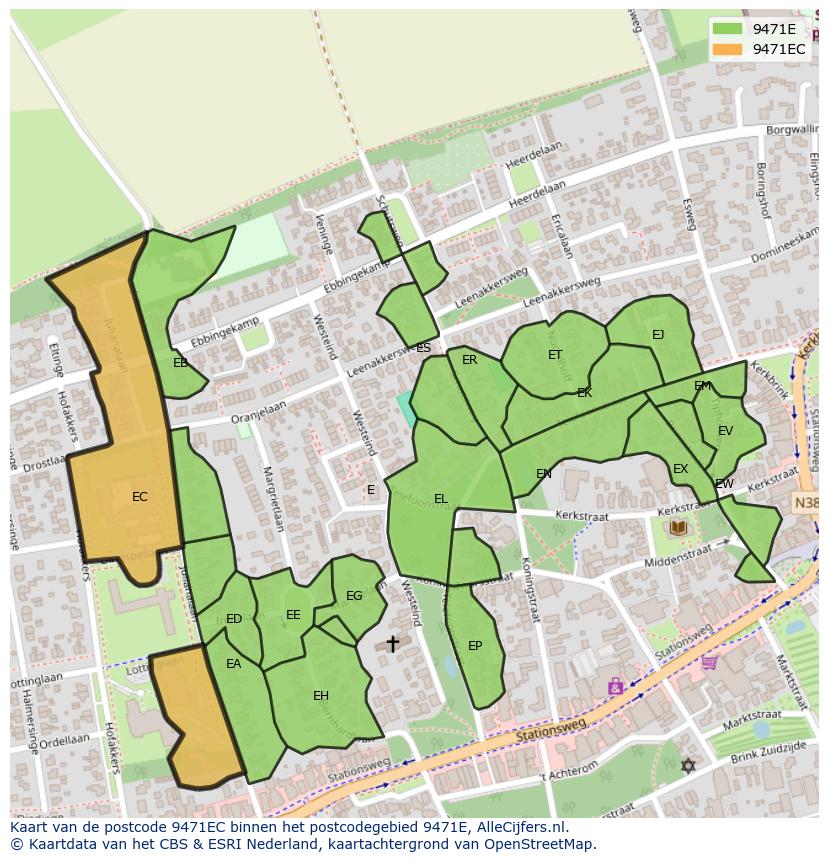 Afbeelding van het postcodegebied 9471 EC op de kaart.