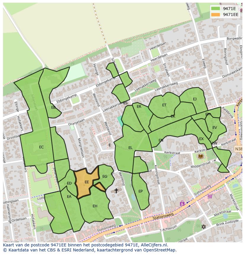 Afbeelding van het postcodegebied 9471 EE op de kaart.