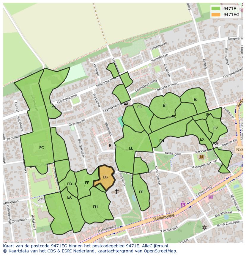 Afbeelding van het postcodegebied 9471 EG op de kaart.
