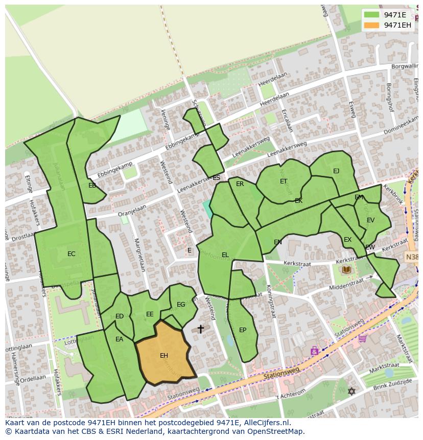 Afbeelding van het postcodegebied 9471 EH op de kaart.