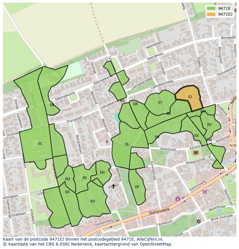 Afbeelding van het postcodegebied 9471 EJ op de kaart.