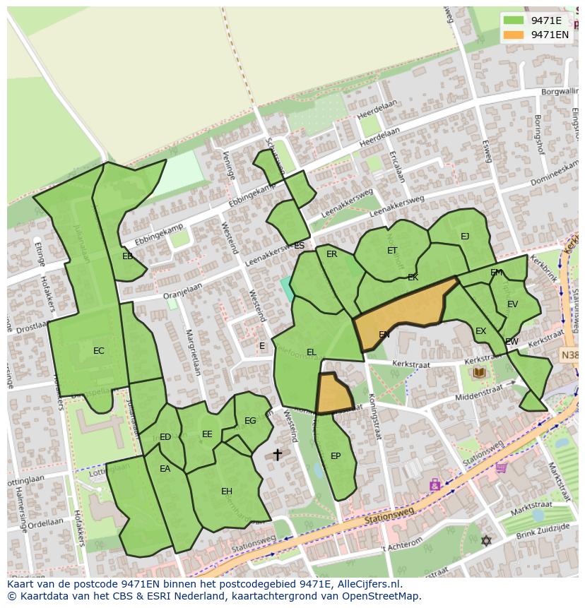 Afbeelding van het postcodegebied 9471 EN op de kaart.