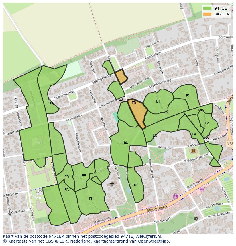Afbeelding van het postcodegebied 9471 ER op de kaart.