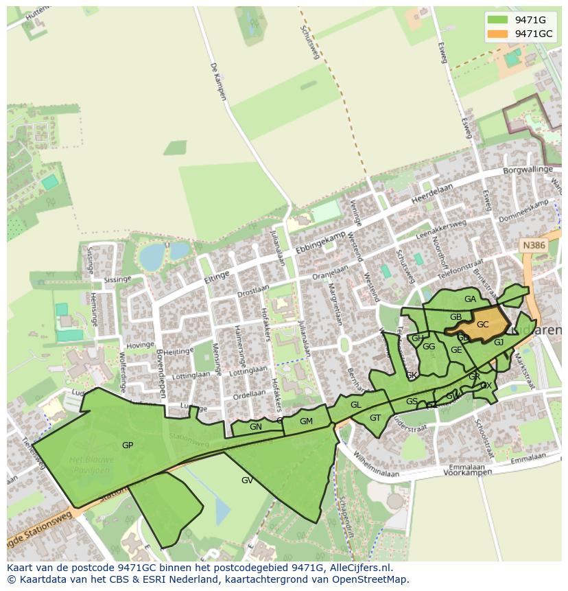 Afbeelding van het postcodegebied 9471 GC op de kaart.