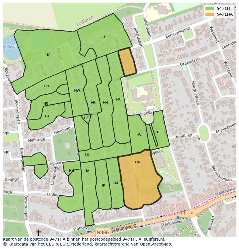 Afbeelding van het postcodegebied 9471 HA op de kaart.