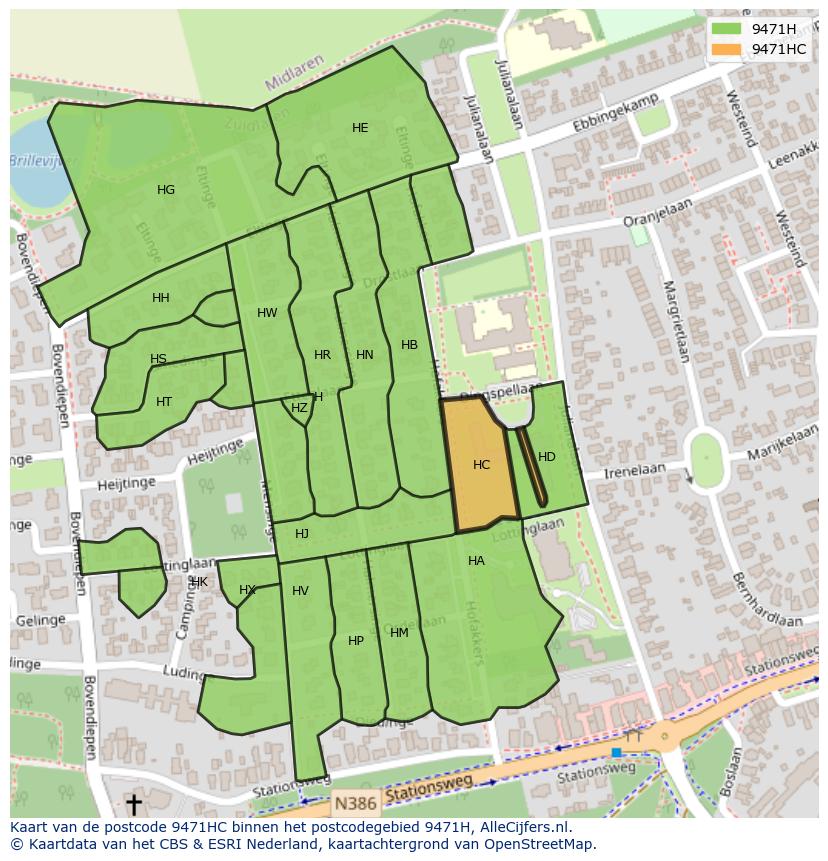 Afbeelding van het postcodegebied 9471 HC op de kaart.