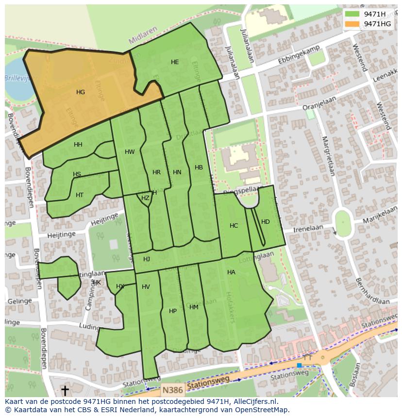 Afbeelding van het postcodegebied 9471 HG op de kaart.