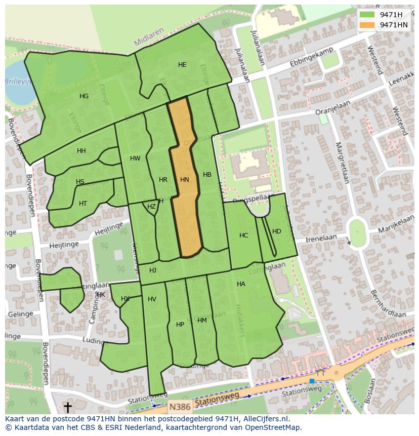 Afbeelding van het postcodegebied 9471 HN op de kaart.