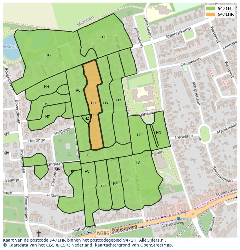 Afbeelding van het postcodegebied 9471 HR op de kaart.