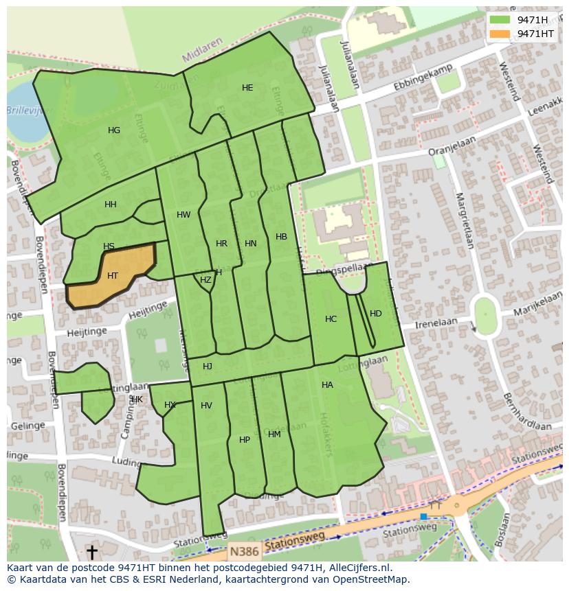Afbeelding van het postcodegebied 9471 HT op de kaart.