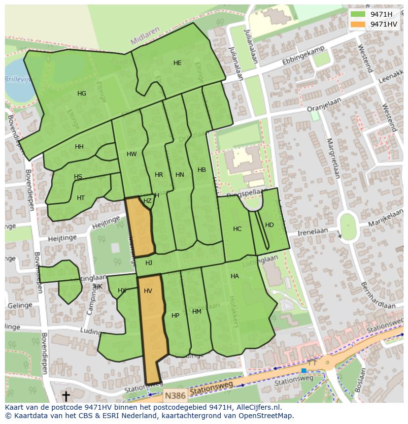 Afbeelding van het postcodegebied 9471 HV op de kaart.